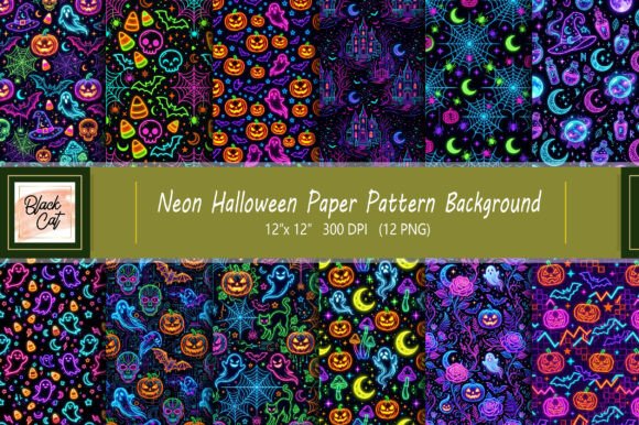 Download Neon Halloween Paper Pattern Background - Background Collection