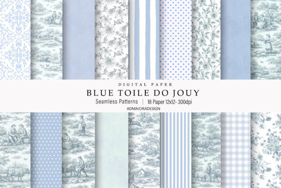 Download Toile De Jouy Digital Paper Blue - Oil Collection