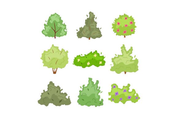 Download Garden Shrub Set Cartoon Vector Illustra - Vector Collection
